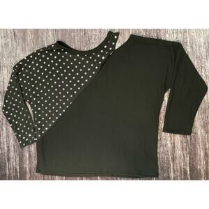 A.gain Long Sleeve Shirt Womens Size 2XL Black Sweater Polka Dot Pullover